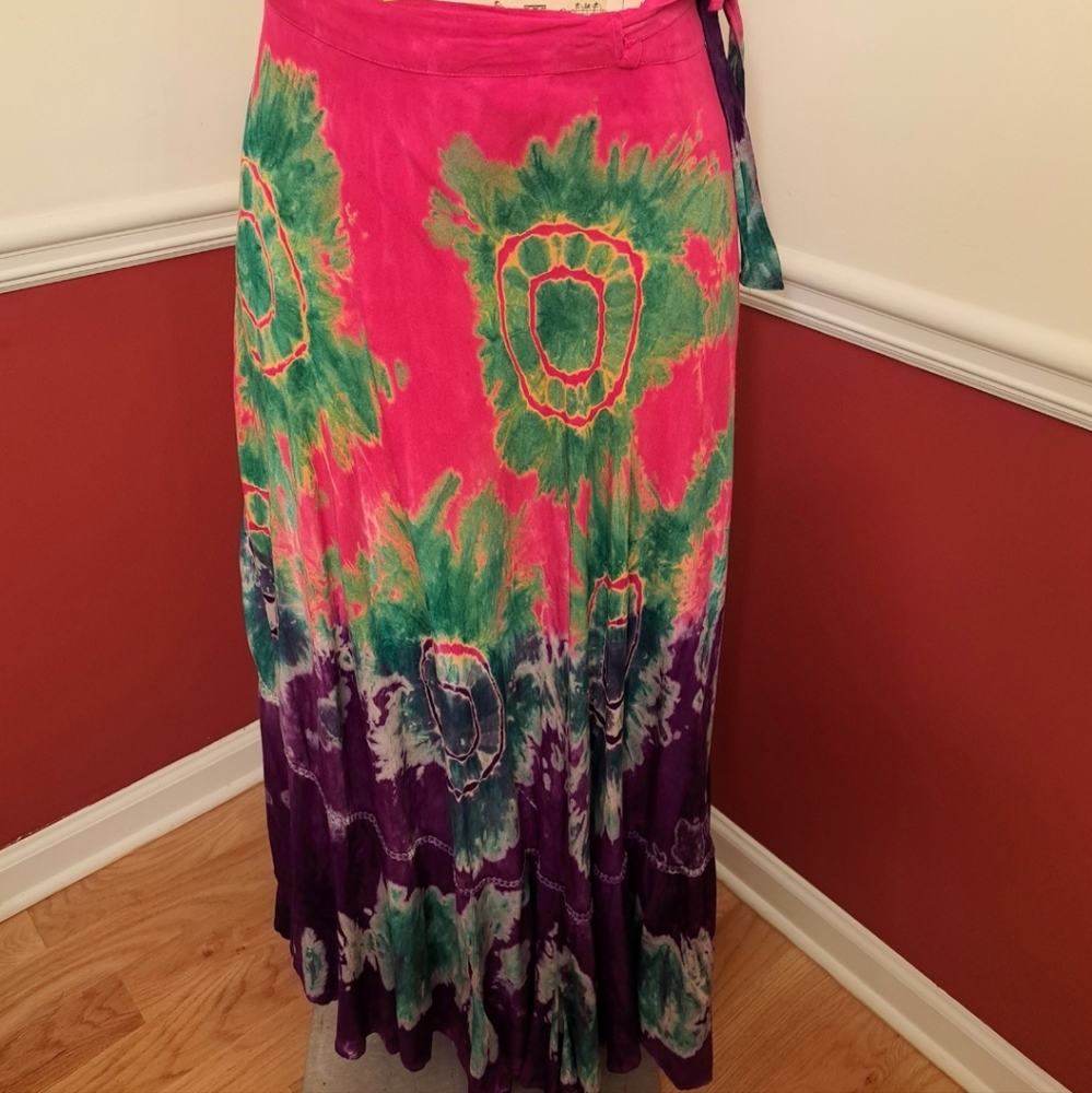Belina Pink, Purple & Green Tie Dye Wrap Boho Skirt - Picture 2 of 6